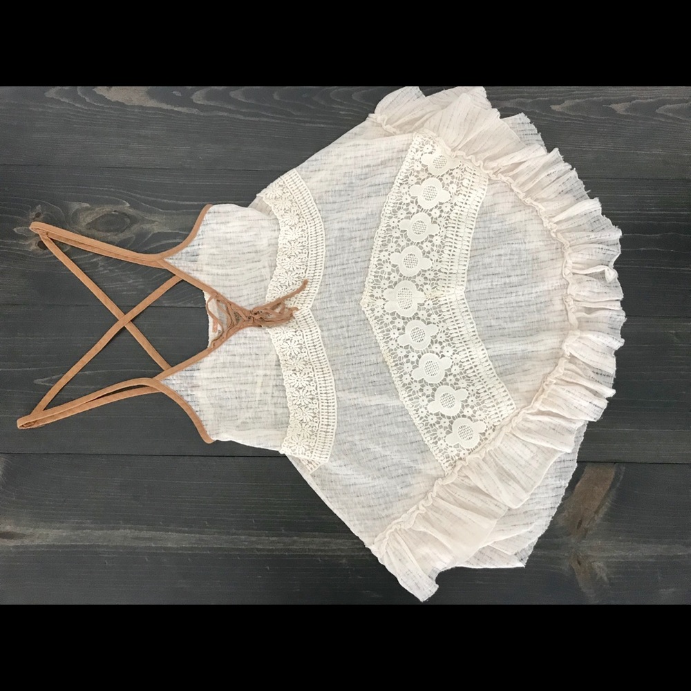 Flowy tan and cream lace Free People tank top